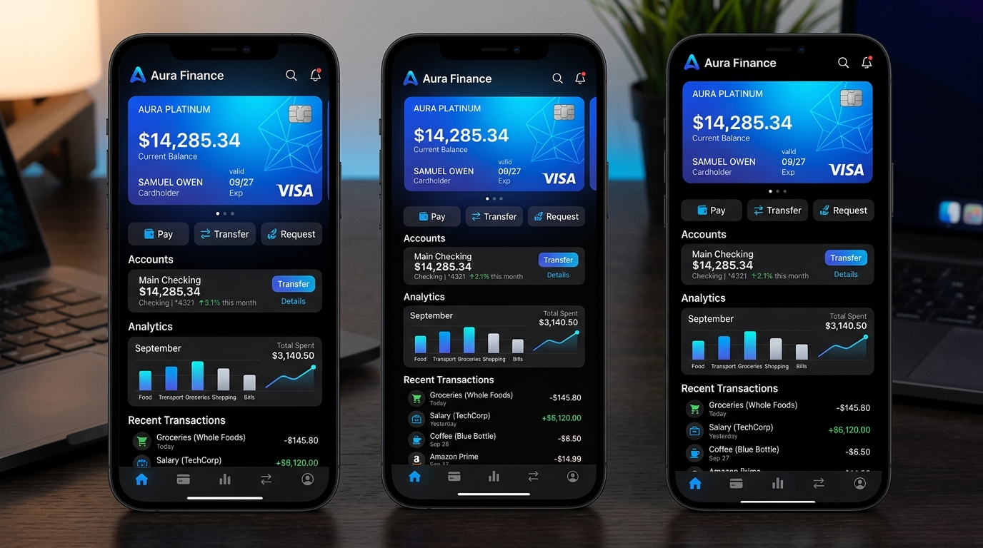 Consumer Fintech Wallet app realistic mobile interface